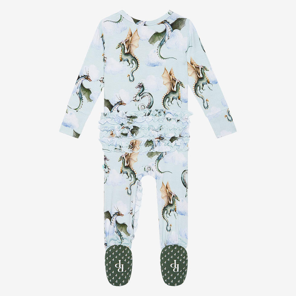 Posh Peanut Bamboo Girl's Dragon Ruffle Footie Pajamas, Percy – Baby Riddle