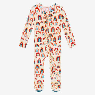 Girl's Bamboo Ruffle Footie with Zipper - Skyla (Rainbows) Baby & Toddler Sleepwear