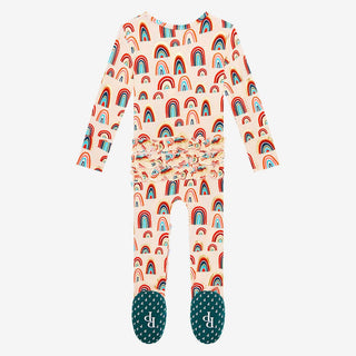 Girl's Bamboo Ruffle Footie with Zipper - Skyla (Rainbows) Baby & Toddler Sleepwear