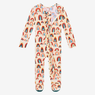 Girl's Bamboo Ruffle Footie with Zipper - Skyla (Rainbows) Baby & Toddler Sleepwear