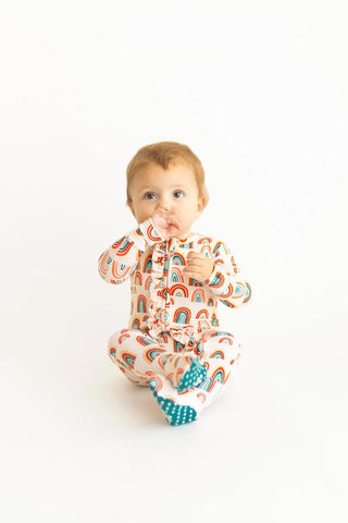 Girl's Bamboo Ruffle Footie with Zipper - Skyla (Rainbows) Baby & Toddler Sleepwear