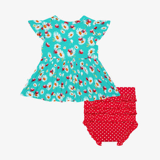 Posh Peanut Girls Ruffled Cap Sleeve Basic Peplum Top and Bloomer Outfit Set - Ladybug