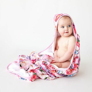 Posh Peanut Girls Ruffled Hooded Towel, Brisa Floral - One Size