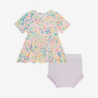 Posh Peanut Girls Short Sleeve Basic Peplum Top and Bloomer Outfit Set - Estelle Polka Dots