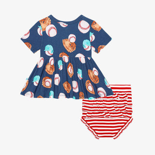 Posh Peanut Girls Short Sleeve Henley Peplum Top and Bloomer Outfit Set - Homer Baseball