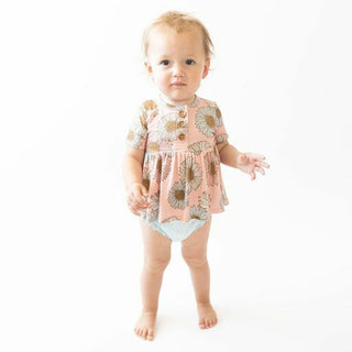 Posh Peanut Girls Short Sleeve Henley Peplum Top and Bloomer Outfit Set - Millie Floral
