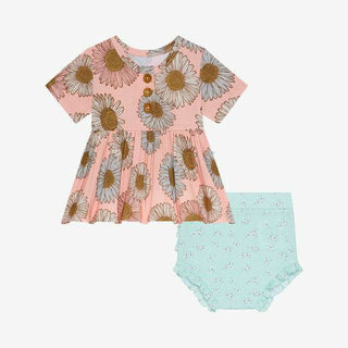 Posh Peanut Girls Short Sleeve Henley Peplum Top and Bloomer Outfit Set - Millie Floral