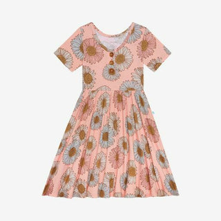 Posh Peanut Girls Short Sleeve Henley Twirl Dress - Millie Floral