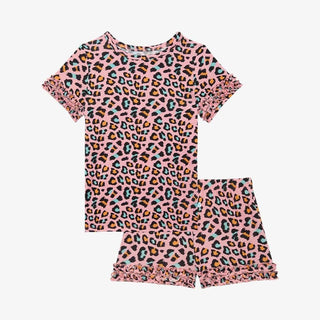 Posh Peanut Girls Short Sleeve Micro Ruffled T-Shirt and Micro Ruffled Shorts Pajama Set - Roxy