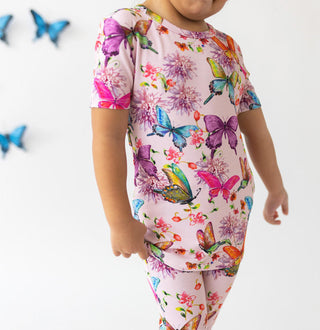 Posh Peanut Girl's Short Sleeve Pajama Set - Watercolor Butterfly