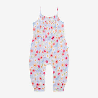 Girl's Bamboo Smocked Spaghetti Jumpsuit with Snaps - Carissa (Floral) Baby One-Pieces