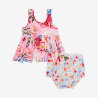 Posh Peanut Girls V-Neck Tank Top Peplum and Bloomer Outfit Set - Brisa Floral