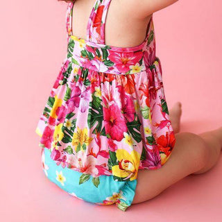 Posh Peanut Girls V-Neck Tank Top Peplum and Bloomer Outfit Set - Malana Hibiscus