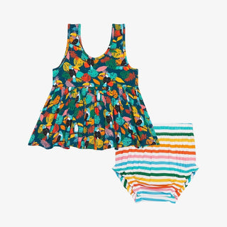 Posh Peanut Girls V-Neck Tank Top Peplum and Bloomer Outfit Set - Rio Toucans
