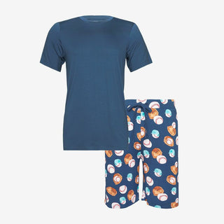 Posh Peanut Mens Short Sleeve Shirt and Shorts Pajama Set - Homer Baseball