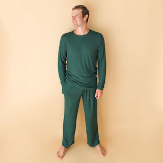 Posh Peanut Mens Solid Long Sleeve Pajama Set - Hunter Green Waffle