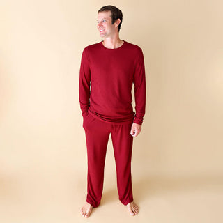 Posh Peanut Mens Solid Long Sleeve Pajama Set - Maroon Waffle