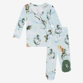 Posh Peanut Newborn Long Sleeve Tie Front Kimono with Footed Legging Outfit Set - Percy Dragons