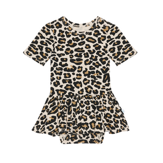 Posh Peanut Short Sleeve with Twirl Skirt Bodysuit - Lana Leopard Tan