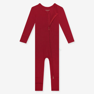 Posh Peanut Solid Bamboo Convertible Footie Romper - Ribbed Dark Red