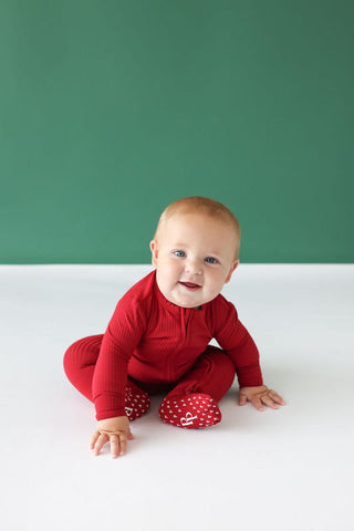 Posh Peanut Solid Bamboo Convertible Footie Romper - Ribbed Dark Red