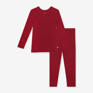 Posh Peanut Solid Bamboo Long Sleeve Pajama Set - Ribbed Dark Red