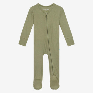Posh Peanut Solid Footie with Zipper - Olive Waffle