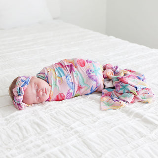 Posh Peanut Swaddle Blanket with Headwrap - Coral - One Size