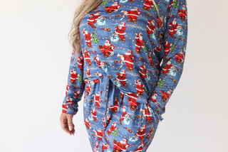Posh Peanut Women's Bamboo Long Sleeve Scoop Neck Top & Jogger Pajama Set - Santa Clause
