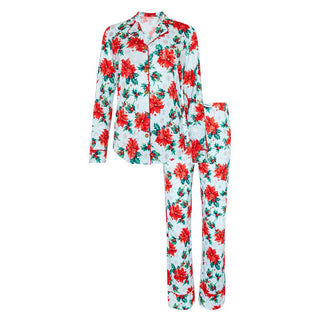 Posh Peanut Women's Bamboo Long Sleeve Top & Relaxed Long Pajama Pants Set - Winter Lily