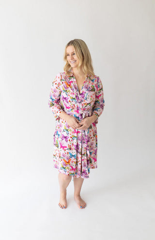 Posh Peanut Women's Maternity Robe with Pockets - Watercolor Butterfly
