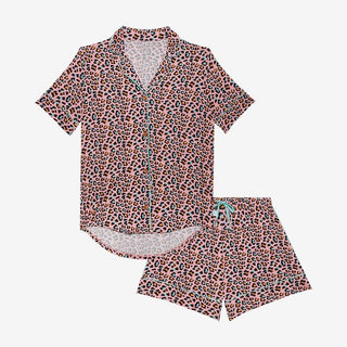 Posh Peanut Womens Piped Short Sleeve Shirt and Shorts Loungewear Pajama Set - Roxy