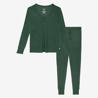 Women's Solid Bamboo Long Sleeve Pajama Set, Pine Waffle Pajamas