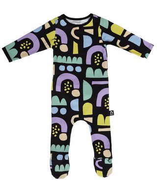 Rags Infant Rag Romper with Footies, Abstract Rainbow - Black