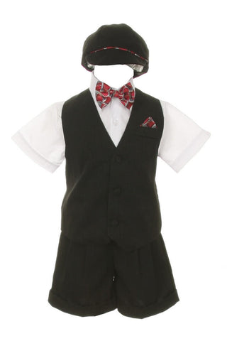 Shannon Kids Boy's Suit Outfit Set with Shorts & Bowtie - Black & White