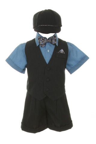 Shannon Kids Boy's Suit Outfit Set with Shorts & Bowtie - Blue & Navy