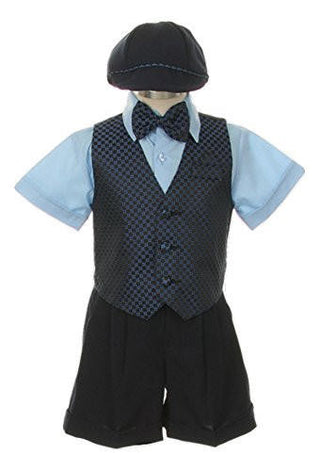 Shannon Kids Boy's Suit Outfit Set with Shorts & Bowtie - Sky Blue & Navy
