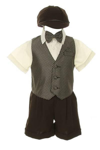 Boy's Suit Outfit Set with Shorts & Bowtie - Taupe, White & Black Baby & Toddler Outfits