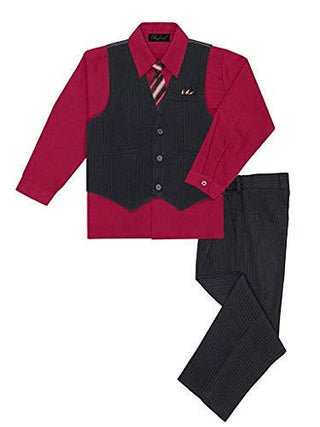 Shannon Kids Boy's Suit Outfit Set with Tie - Black & Red