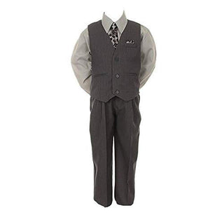 Shannon Kids Boy's Suit Outfit Set with Tie - Grey & Silver