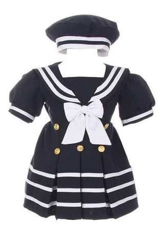 Shannon Kids Girl's Short Sleeve Sailor Dress - Navy
