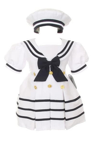 Shannon Kids Girl's Short Sleeve Sailor Dress - White