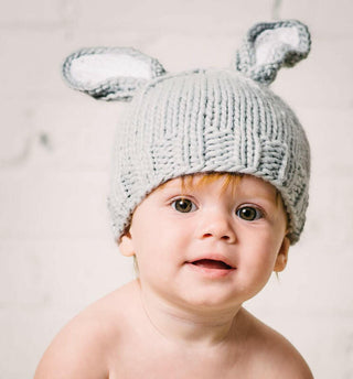 The Blueberry Hill Girls Bailey Bunny Hand Knit Hat - Grey and White
