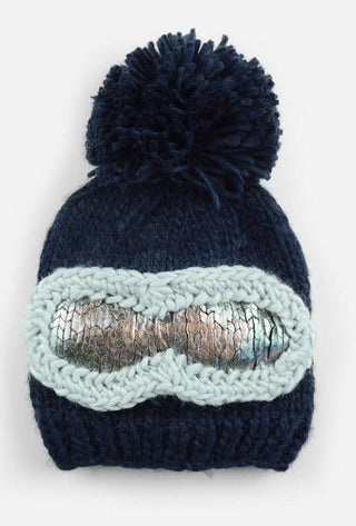 The Blueberry Hill Ski Goggles Hand Knit Beanie Hat - Navy