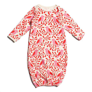 Winter Water Factory Newborn Layette Gown, Red and Pink, Birds and Berries