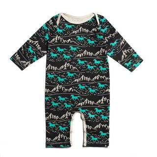 Winter Water Factory Romper- Charcoal and Mint, Wild Horses