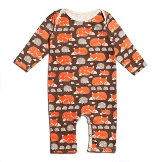 Winter Water Factory Romper- Foxes and Hedgehogs, Brown and Orange