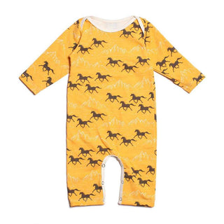 Winter Water Factory Romper- Yellow and Grey, Wild Horses